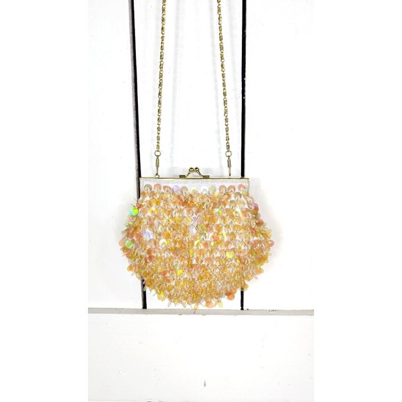 Vintage Handbags - Vintage sequin satin beaded evening purse clutch bag